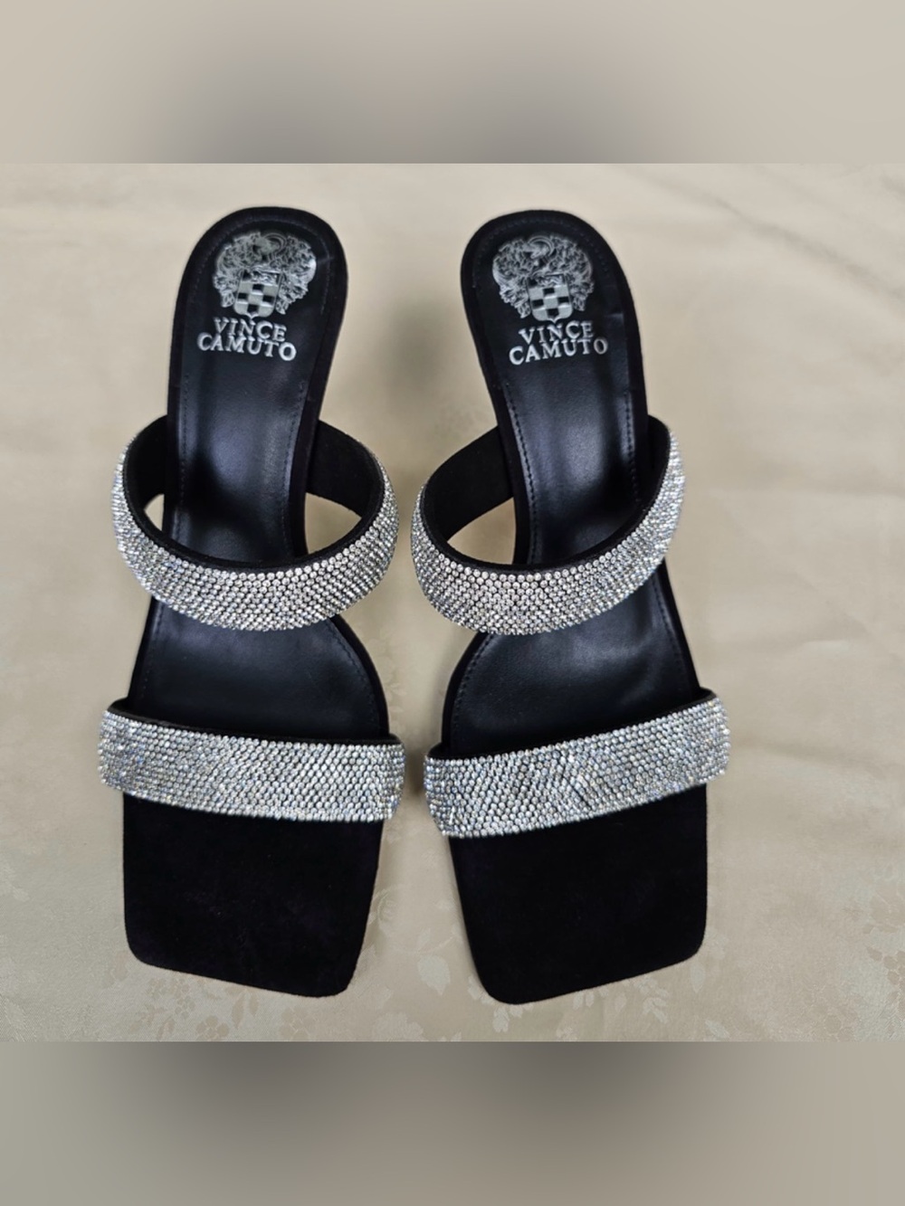 ✨ Vince Camuto ASLEE 2 Rhinestone Black Heeled Sandals Size 9M / 40